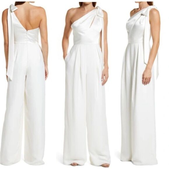 AMSALE Lottie LW194 One-shoulder Jumpsuit Ivory size 8 NEW $550 - Picture 7 of 10